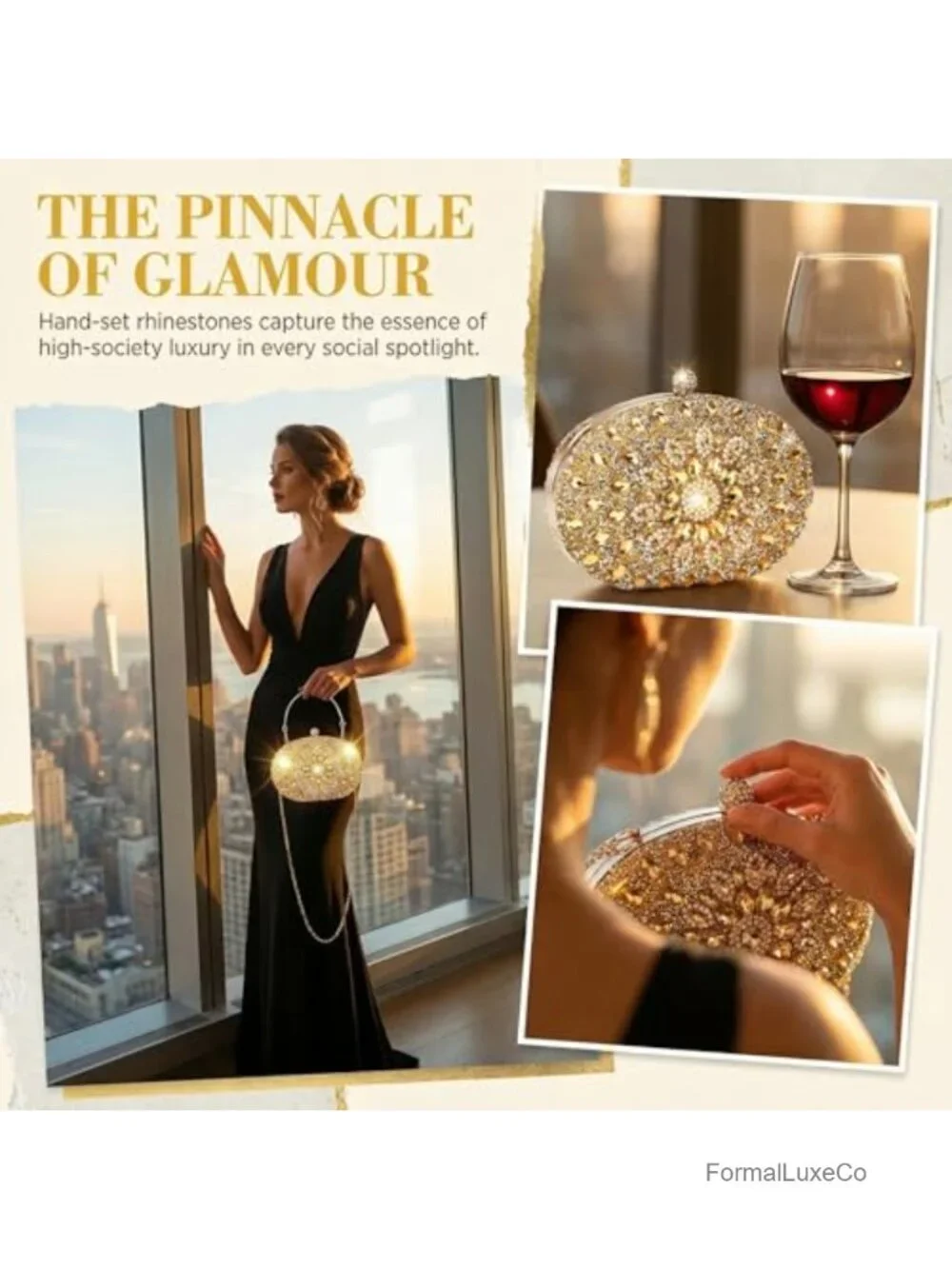 Rhinestone Evening Clutch Purse with Detachable Chain, Sparkling Glitter Wrist